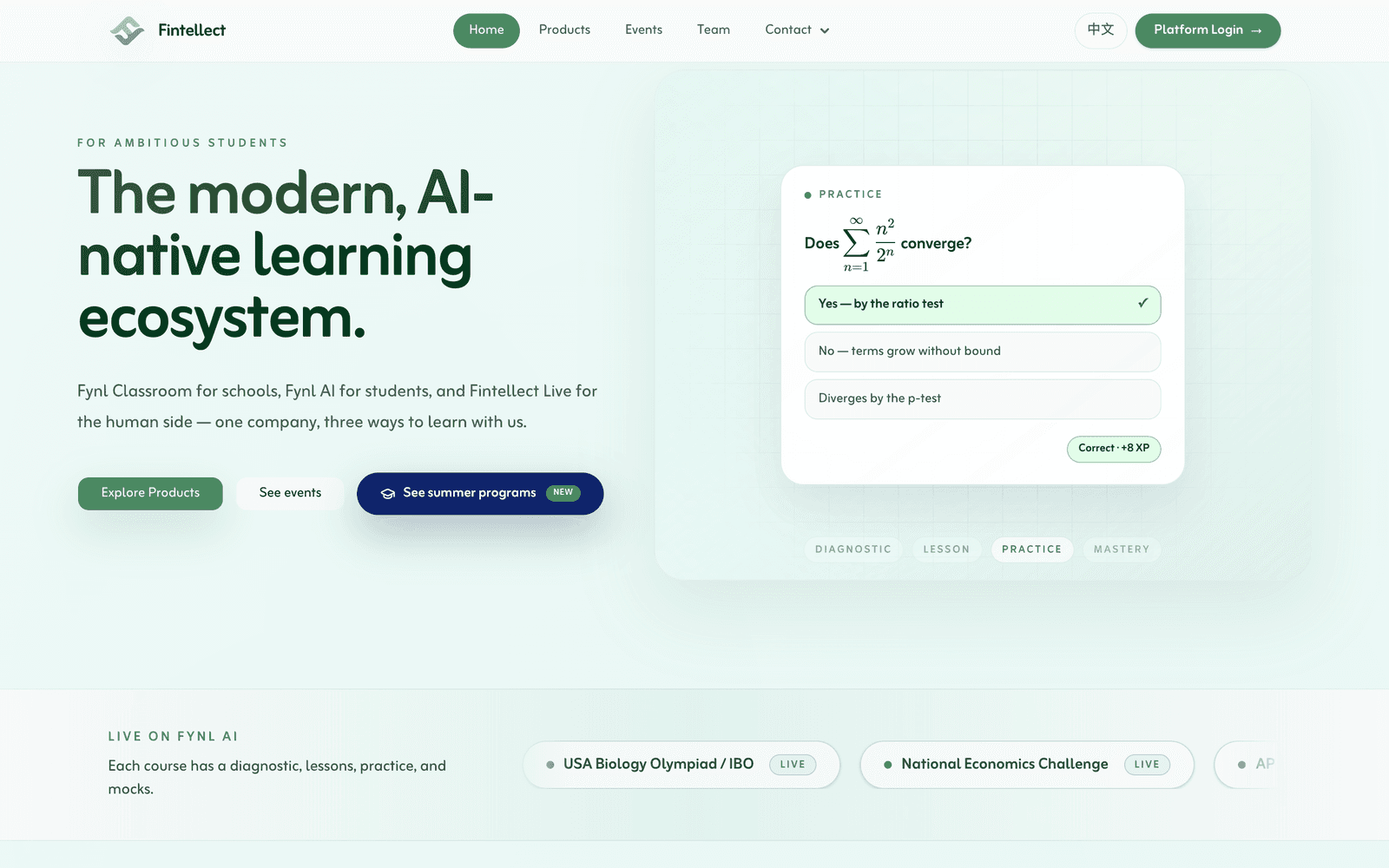 Fintellect Learning landing page preview