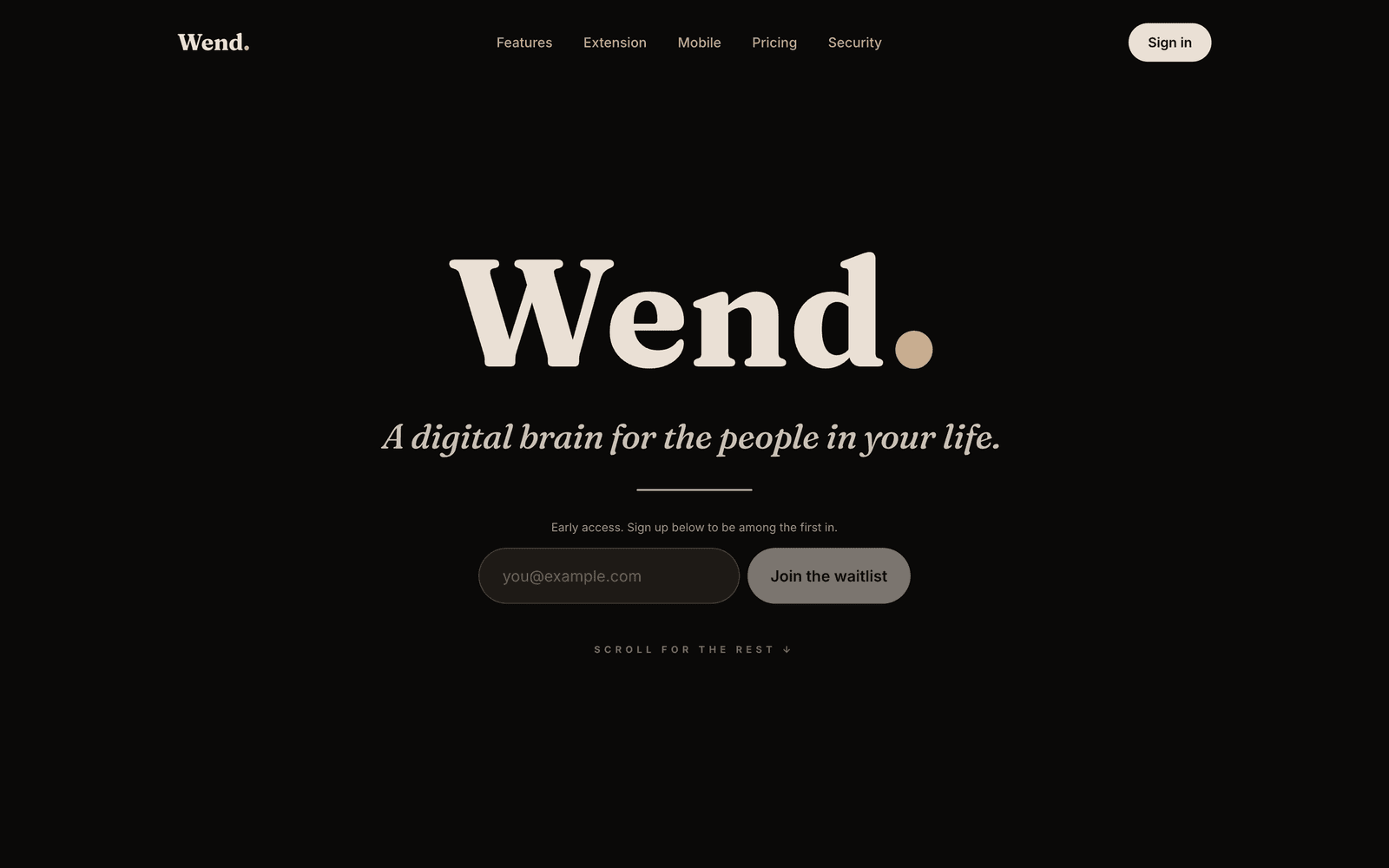 Wend landing page preview